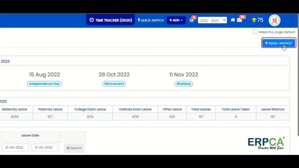 How to apply for leave in ERPCA? | Leave Application Management in CA Office with ERPCA